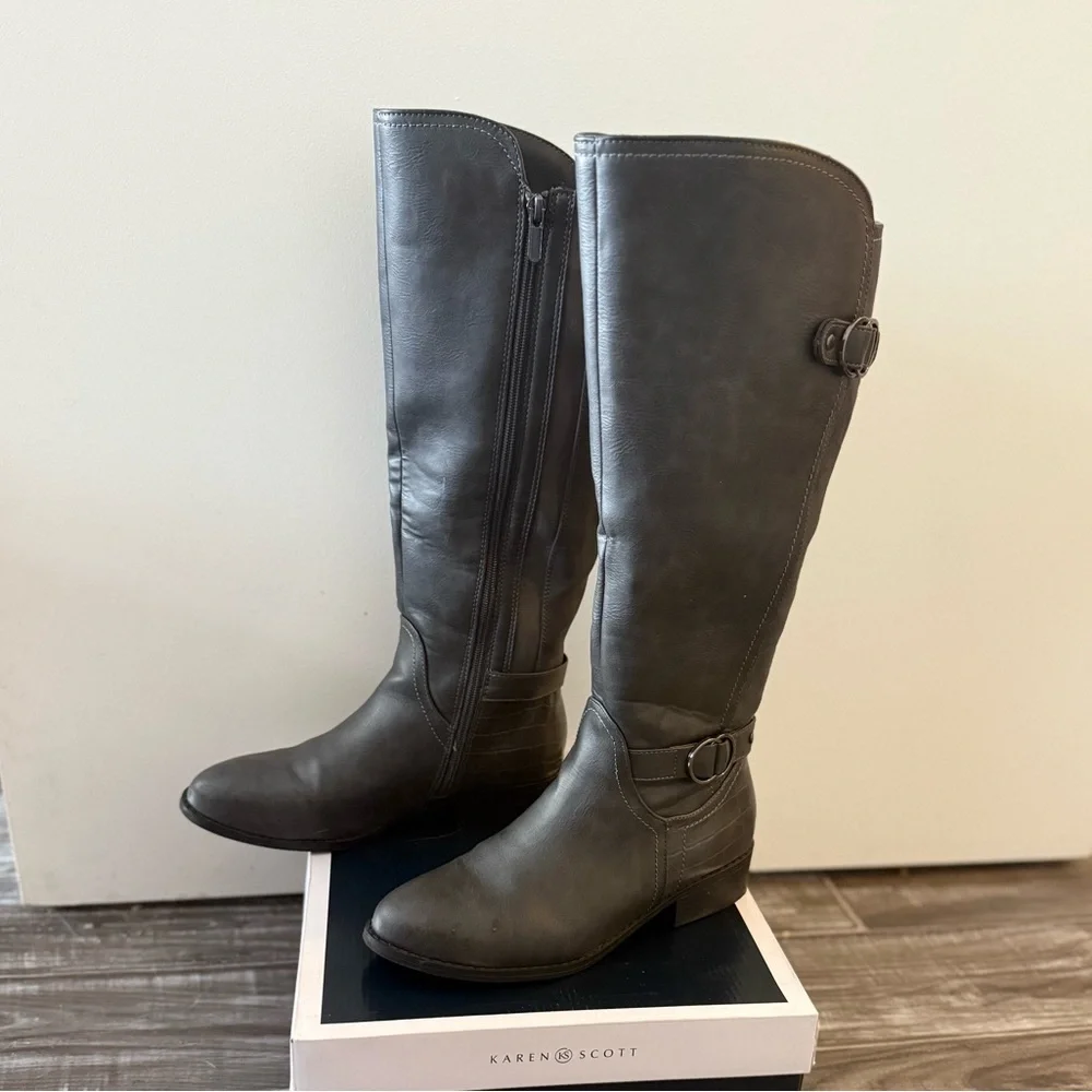 Karen Scott Silver Knee-High Boots 7.5W, Wide Calf (tag cut off)